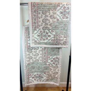 Peri Home King Quilted 100% Cotton Pillow Shams Green Cream Paisley Patchwork